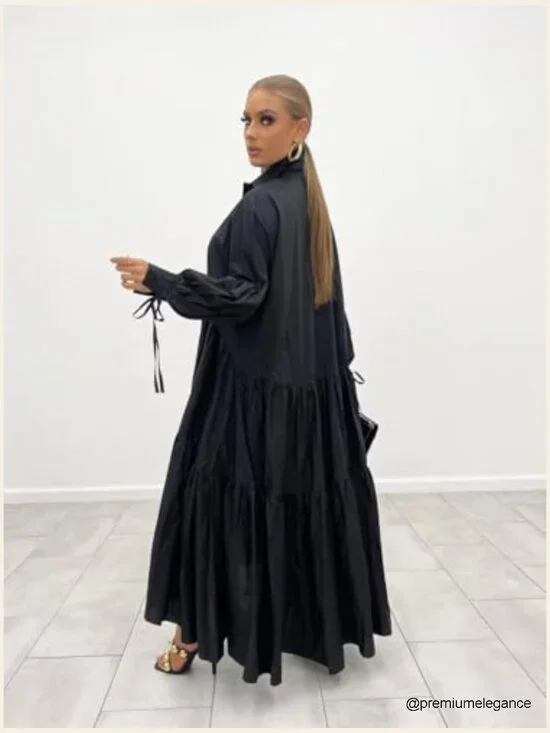 Long Sleeve Maxi Shirt Dress Button Down Loose Fit Swing Party - Picture 3 of 7